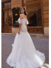 Luxury Cold Shoulder Beaded Ivory Tulle Wedding Dress